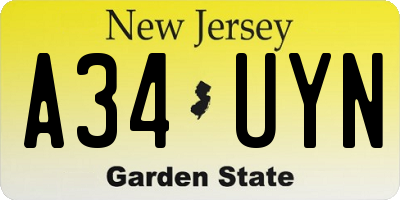 NJ license plate A34UYN