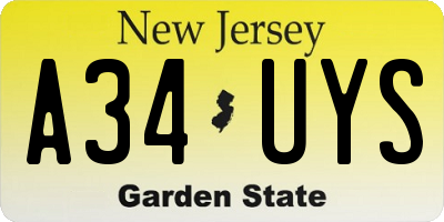 NJ license plate A34UYS