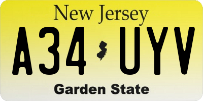 NJ license plate A34UYV