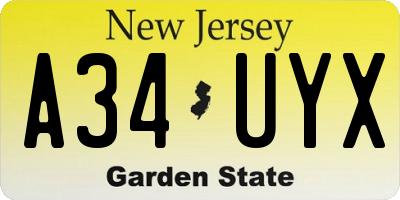 NJ license plate A34UYX