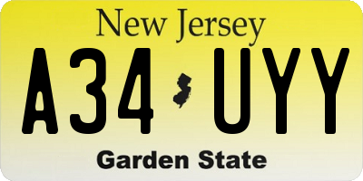 NJ license plate A34UYY