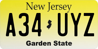 NJ license plate A34UYZ