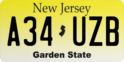 NJ license plate A34UZB