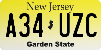 NJ license plate A34UZC