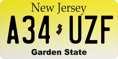 NJ license plate A34UZF