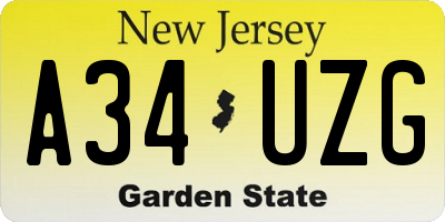 NJ license plate A34UZG
