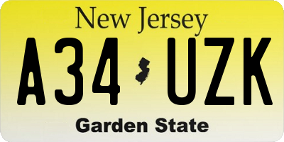 NJ license plate A34UZK