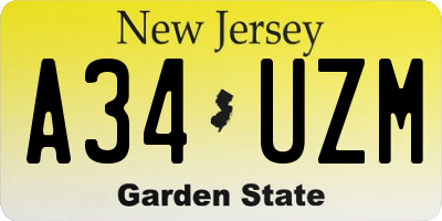 NJ license plate A34UZM