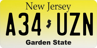NJ license plate A34UZN
