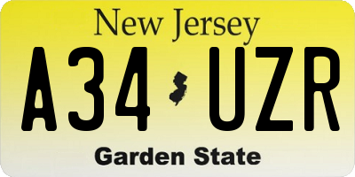 NJ license plate A34UZR