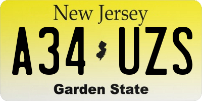 NJ license plate A34UZS
