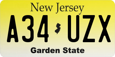 NJ license plate A34UZX