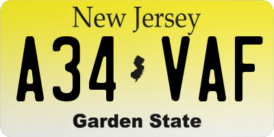 NJ license plate A34VAF