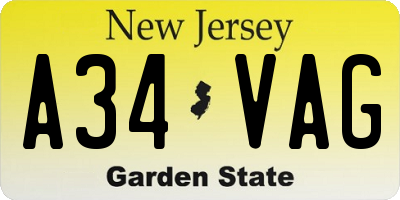 NJ license plate A34VAG