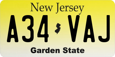 NJ license plate A34VAJ