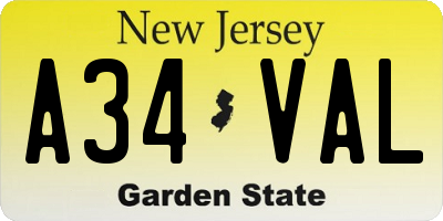 NJ license plate A34VAL