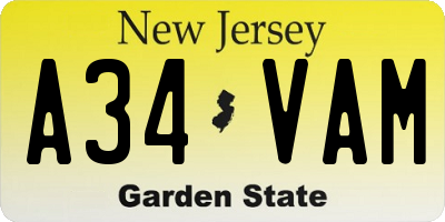 NJ license plate A34VAM