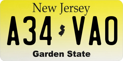 NJ license plate A34VAO