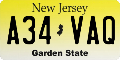 NJ license plate A34VAQ