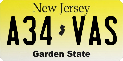NJ license plate A34VAS