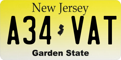 NJ license plate A34VAT