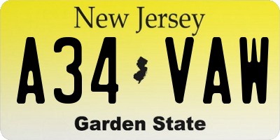 NJ license plate A34VAW