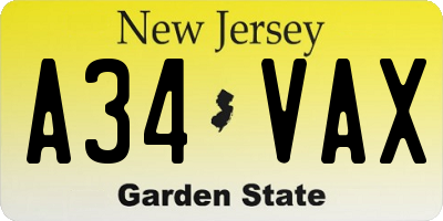NJ license plate A34VAX
