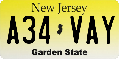 NJ license plate A34VAY
