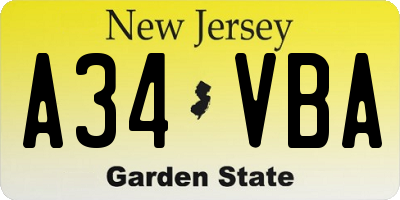 NJ license plate A34VBA