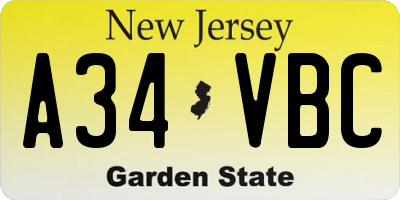 NJ license plate A34VBC