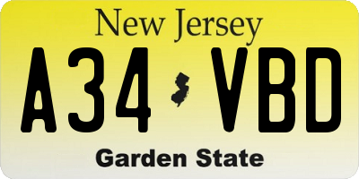 NJ license plate A34VBD
