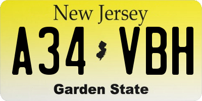 NJ license plate A34VBH