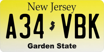 NJ license plate A34VBK