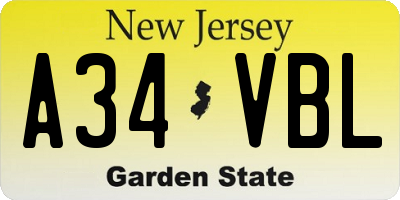 NJ license plate A34VBL