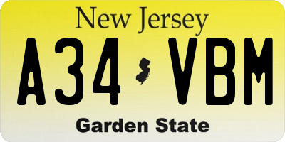 NJ license plate A34VBM