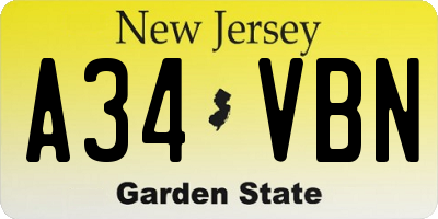 NJ license plate A34VBN