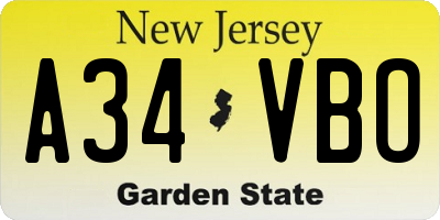 NJ license plate A34VBO