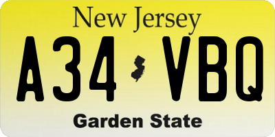 NJ license plate A34VBQ