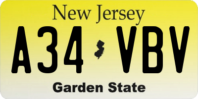 NJ license plate A34VBV