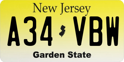 NJ license plate A34VBW