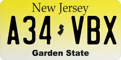 NJ license plate A34VBX