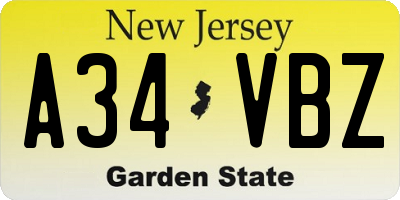 NJ license plate A34VBZ