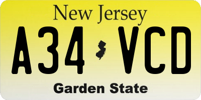 NJ license plate A34VCD