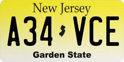 NJ license plate A34VCE