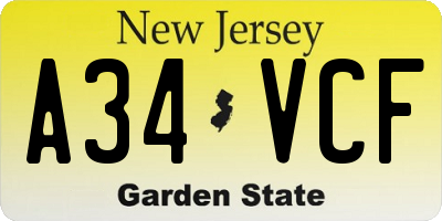 NJ license plate A34VCF