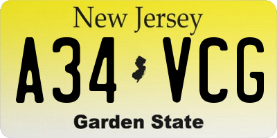 NJ license plate A34VCG