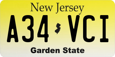NJ license plate A34VCI