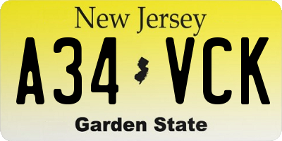 NJ license plate A34VCK