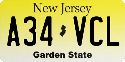 NJ license plate A34VCL