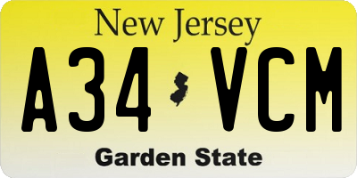 NJ license plate A34VCM